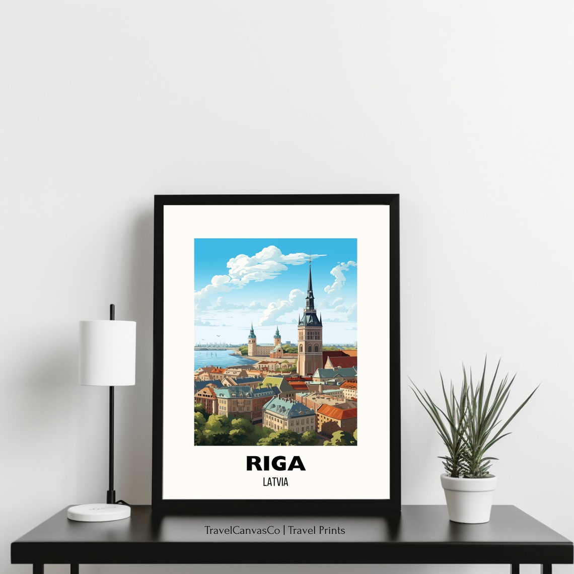 Riga Latvia Old Town Spires River Skyline Vintage Travel Poster - Image 3