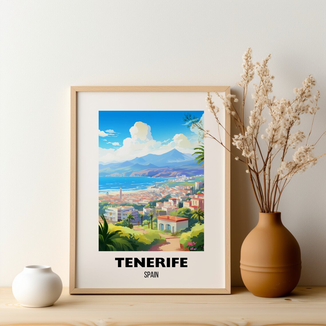 Tenerife Spain Island Coastal City Mountain View Travel Poster - Image 2