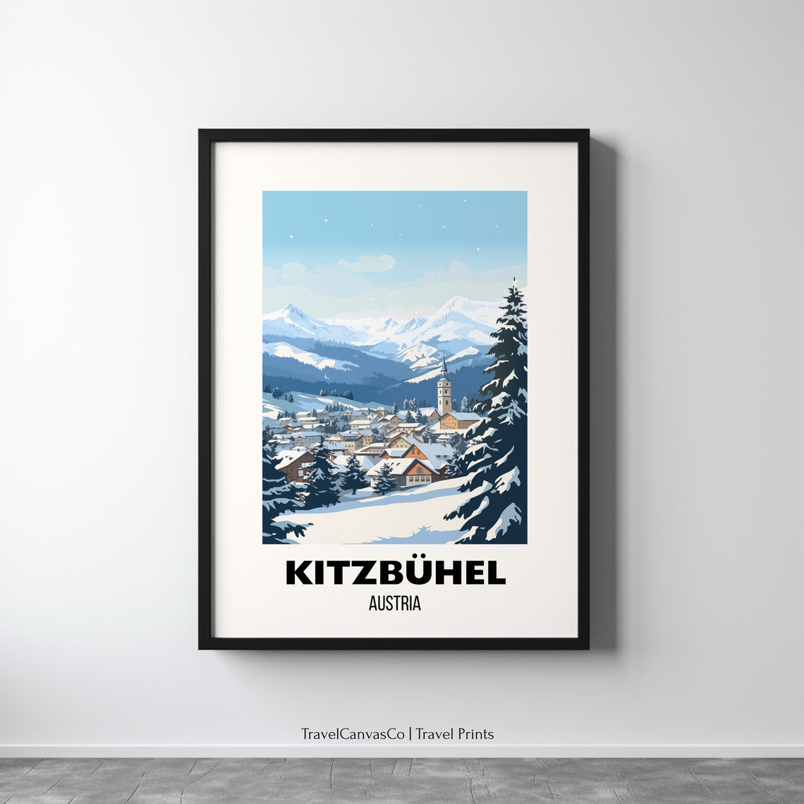 Kitzbuhel Austria Snowy Alpine Town Winter Village Travel Poster