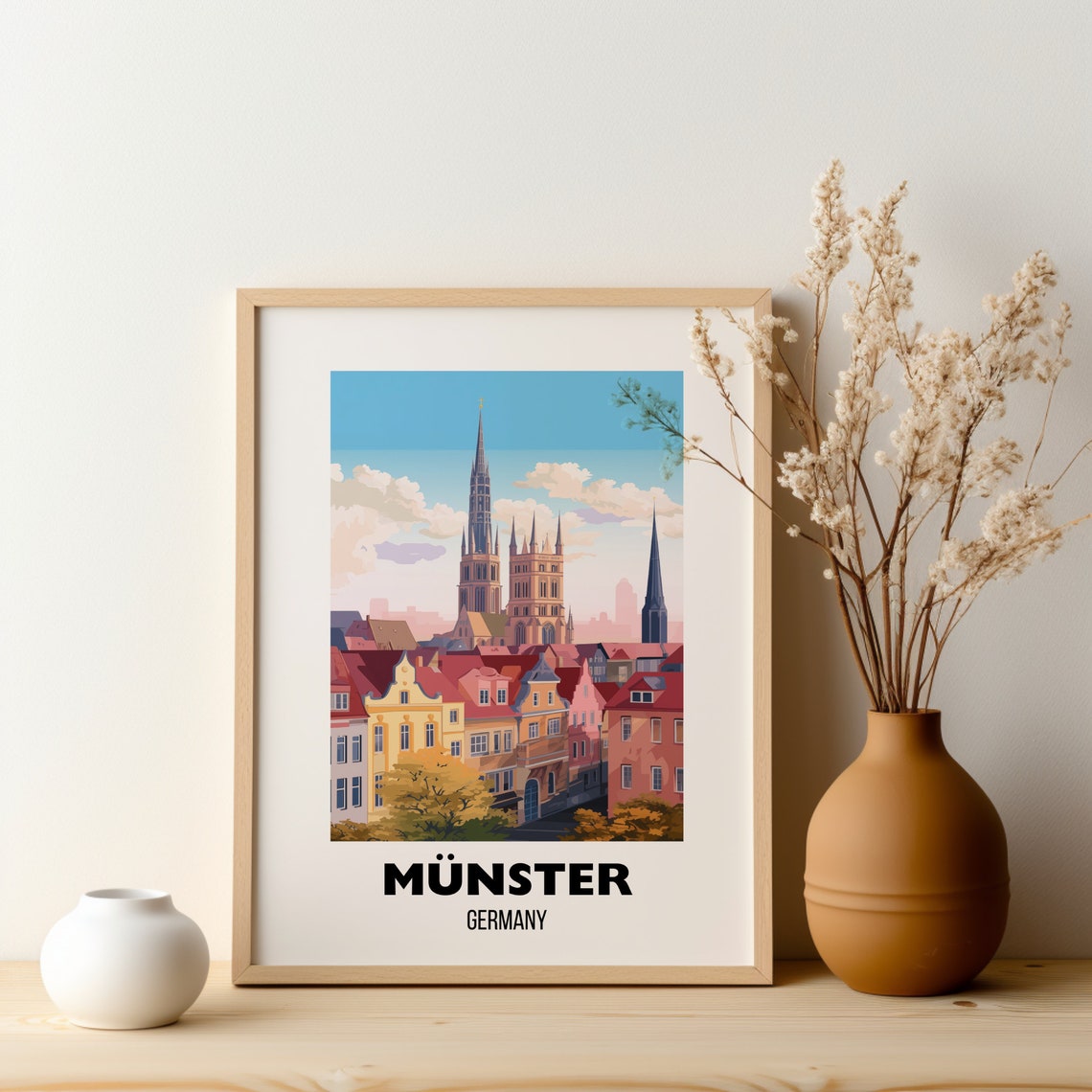 Münster Germany Cathedral Old Town Rooftops Vintage Travel Poster - Image 2