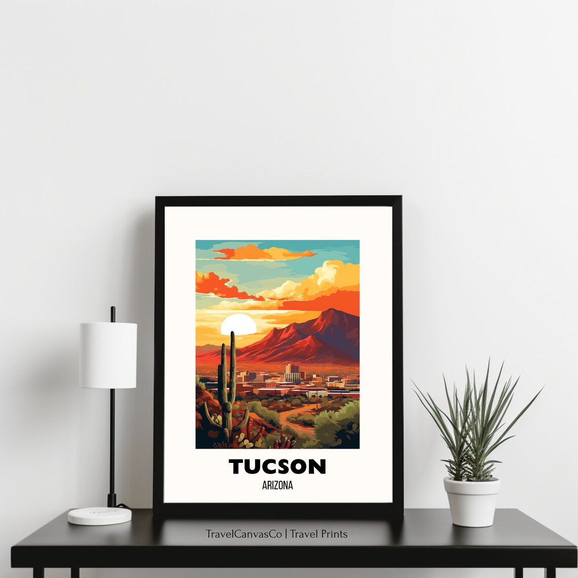 Tucson Arizona Desert Sunset Saguaro Cactus Scene Travel Poster - Image 3