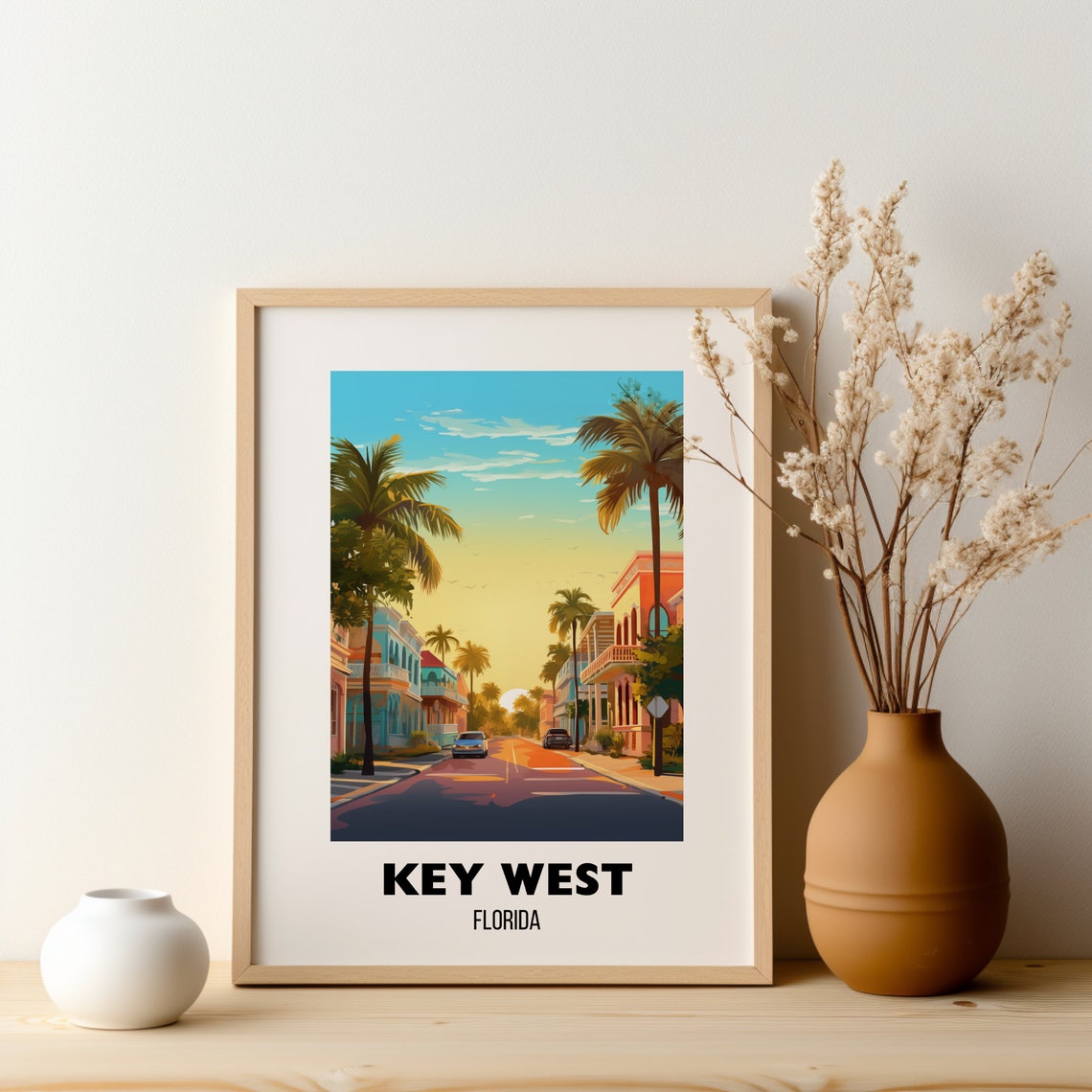 Key West Florida Duval Street Sunset Palm Trees Travel Poster - Image 2