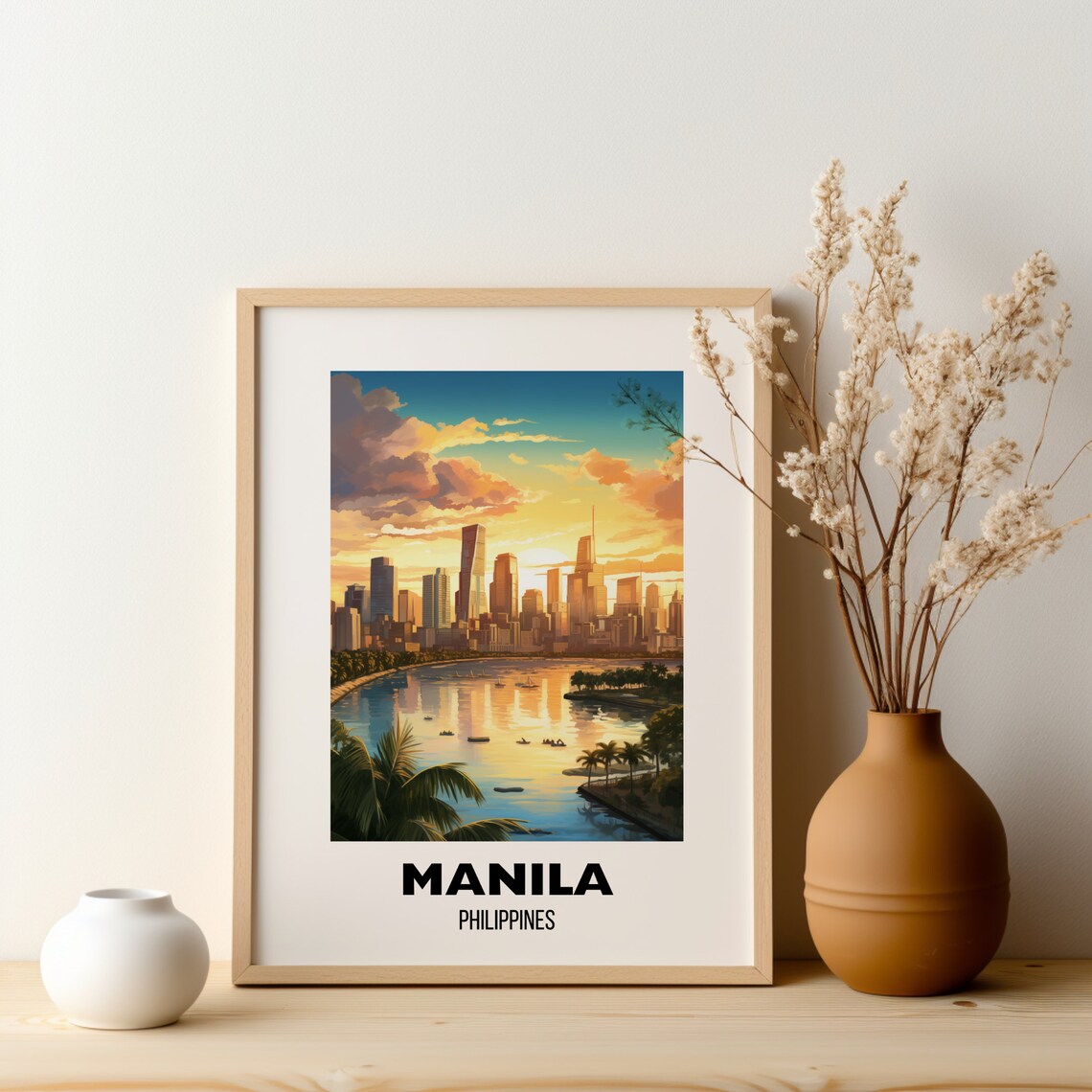 Manila Philippines Golden Sunset Skyline Bay Harbor Travel Poster - Image 2