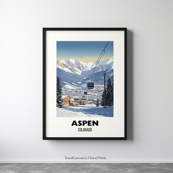 Aspen Travel Poster Wall Art Ski Poster Colorado Poster Print Aspen Wall Art Aspen Gift Aspen Print Wall Art Usa