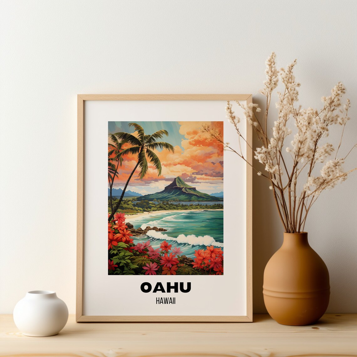 Oahu Hawaii Travel Poster, Tropical Wall Art - Image 2