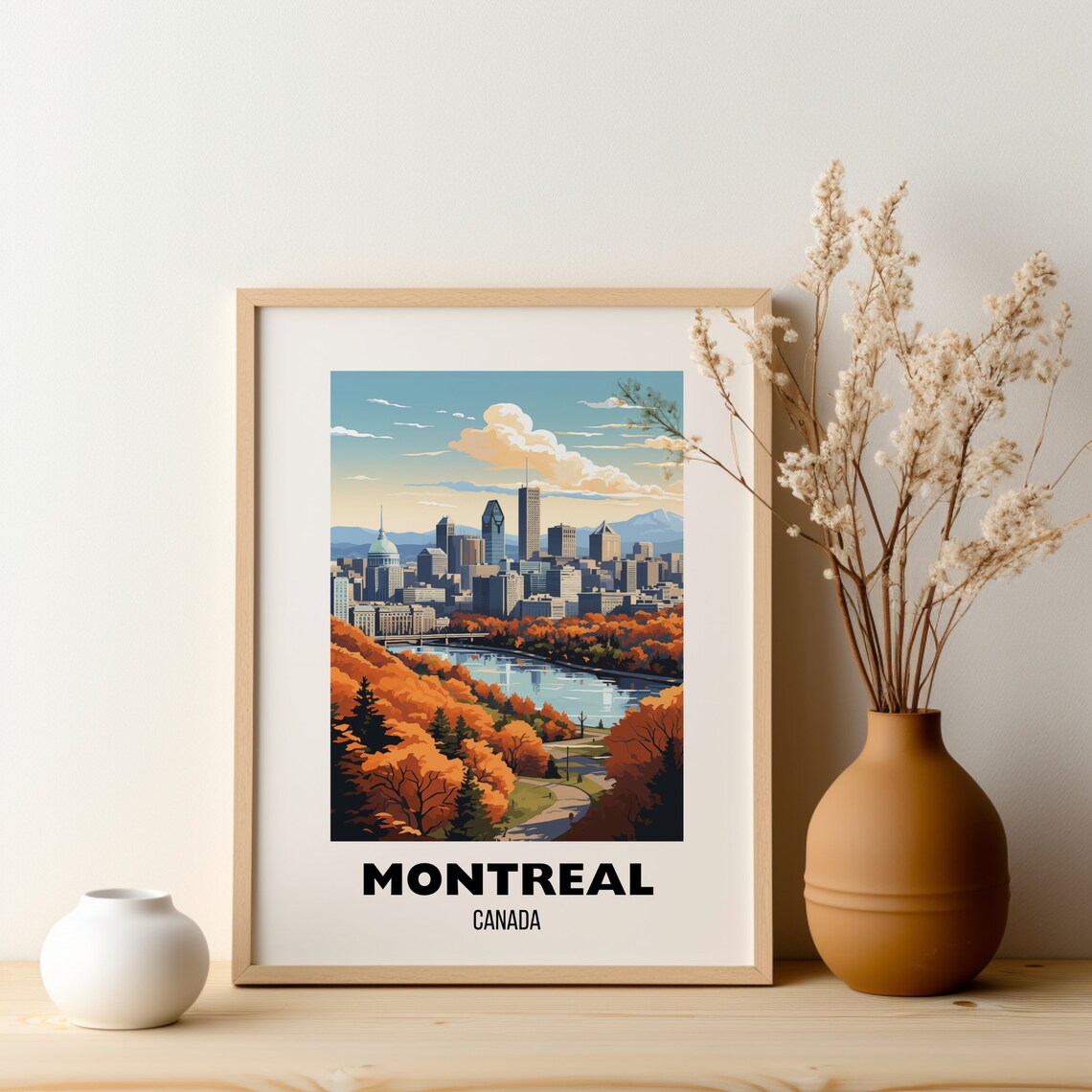 Montreal Canada Autumn Foliage Skyline River View Travel Poster - Image 2