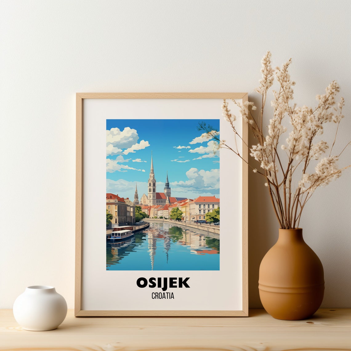 Osijek Croatia Riverfront Cathedral Reflection Travel Poster - Image 2