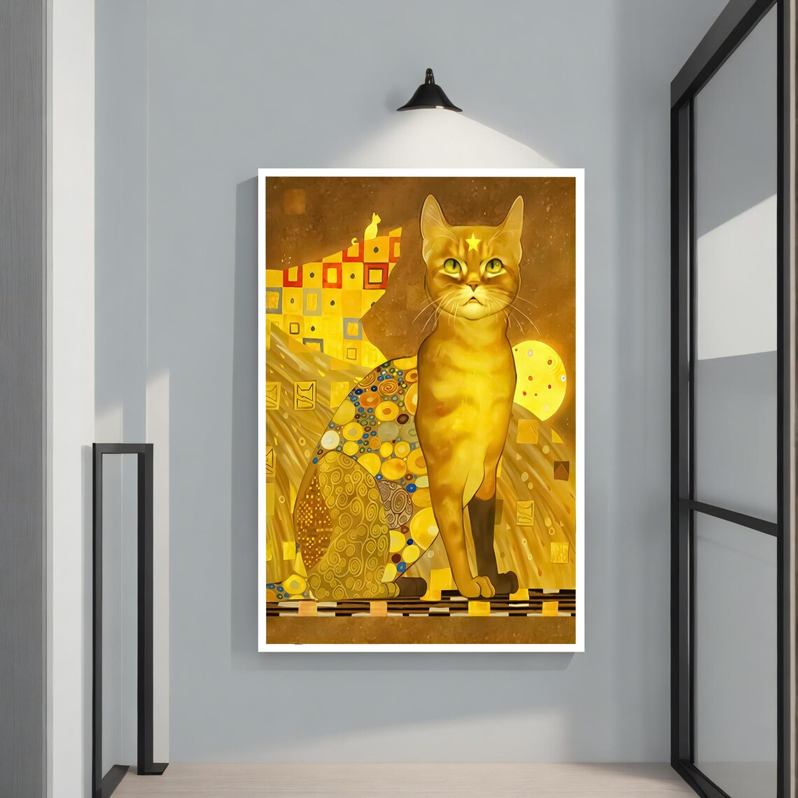 Golden Cat Gustav Klimt Style Ornamental Golden Feline Art Poster - Image 2