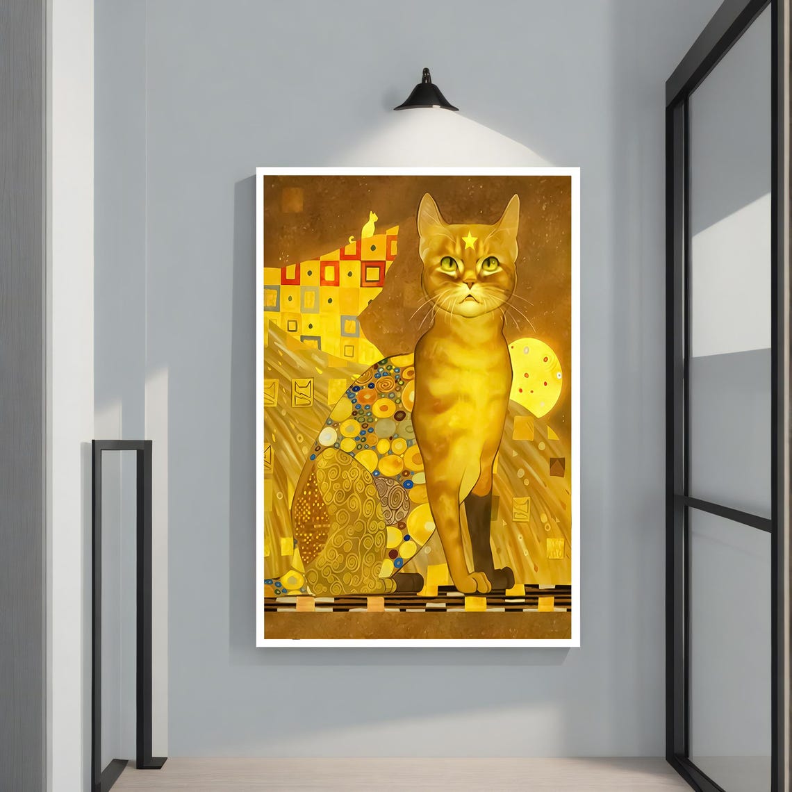 Golden Cat Klimt Inspired Art Modern Feline Wall Decor Stunning Home Decor Ready To Hang Unique Gift - Image 2