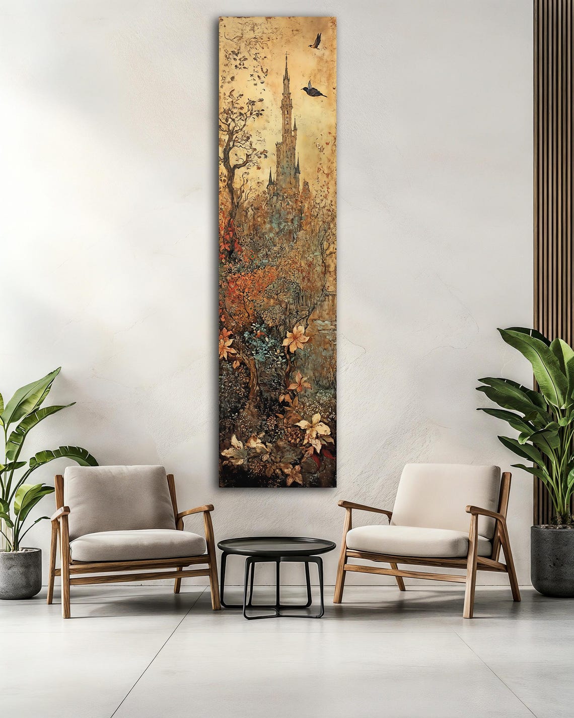 Tall Castle Tower Botanical Garden Autumn Foliage Vertical Art Print - Image 2