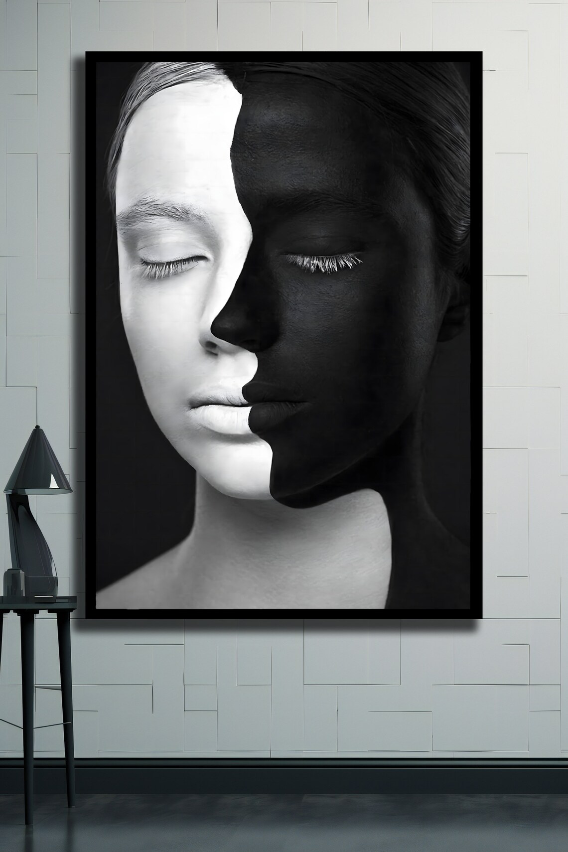 Split Face Black White Woman Portrait Yin Yang Modern Poster - Image 2