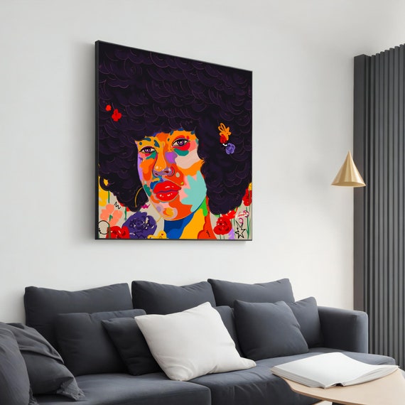 Colorful Afro Woman Portrait Art Vibrant Pop Art Wall Decor Bold And Bright Illustration Unique Afrocentric Home Decor