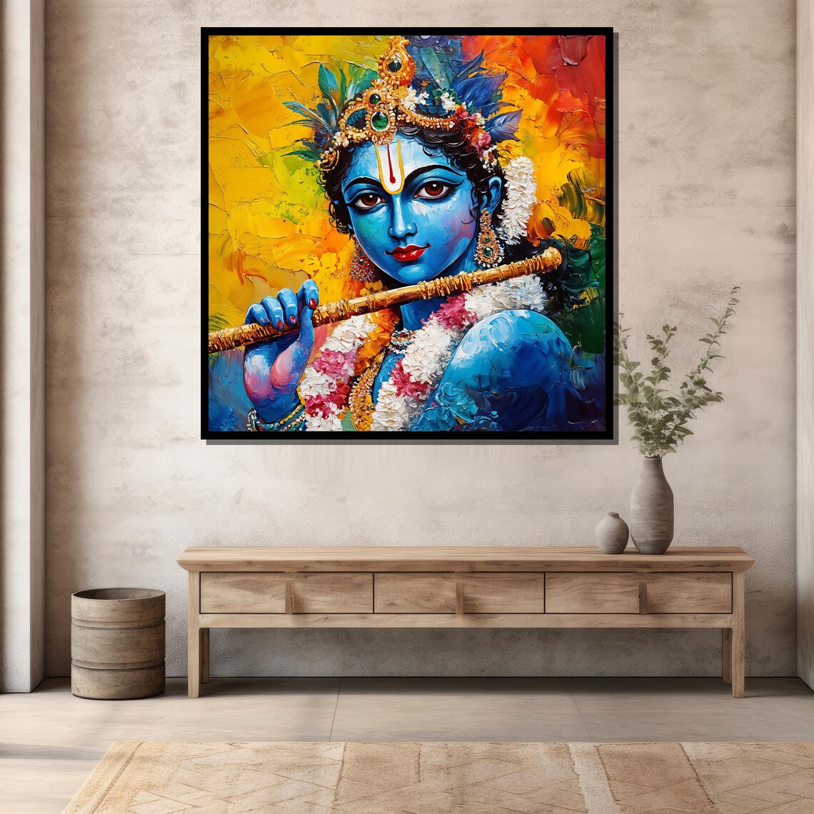 Lord Krishna Flute Blue God Vibrant Hindu Spiritual Art Print - Image 3