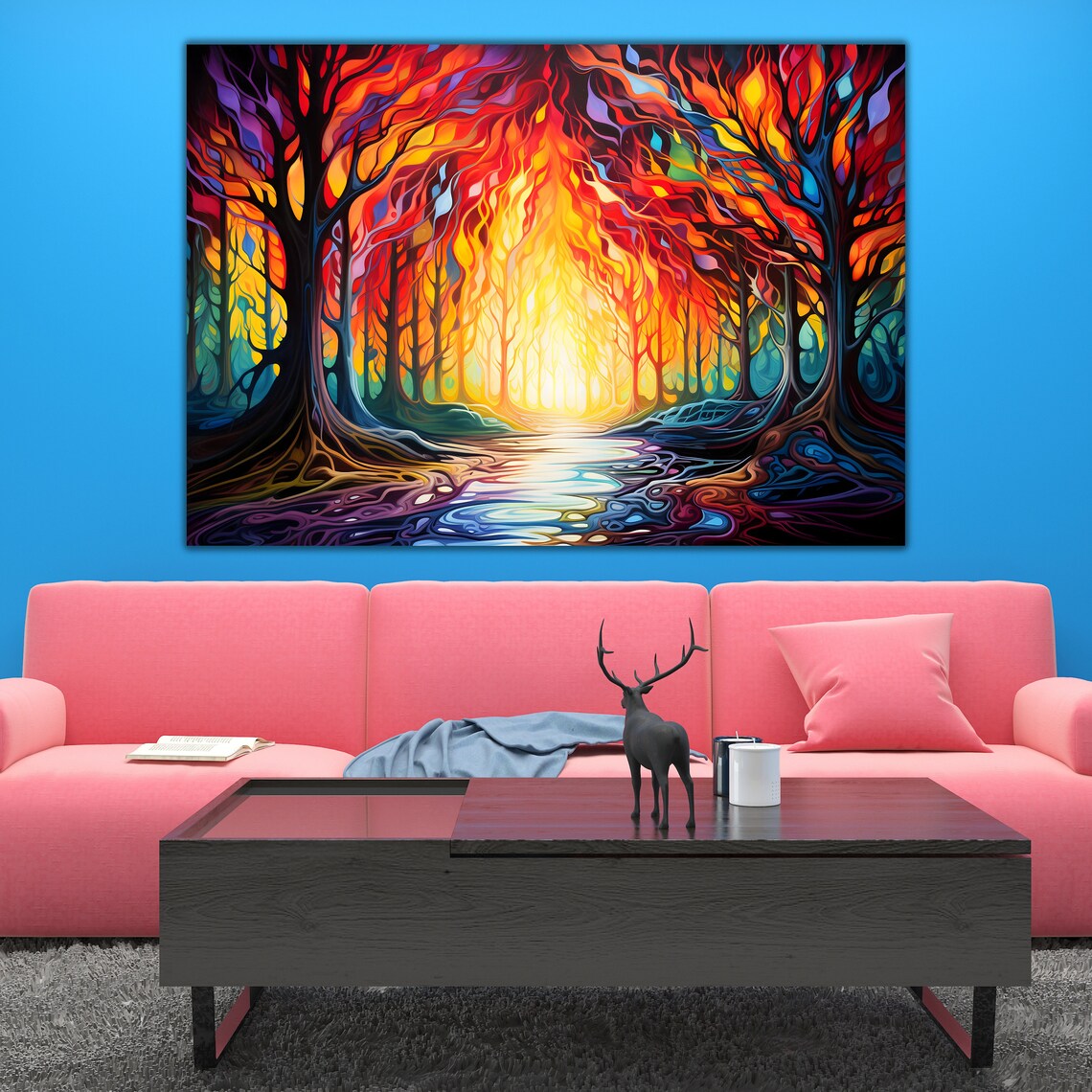 Fiery Forest Surreal Art Print, Modern Artwork - Image 2