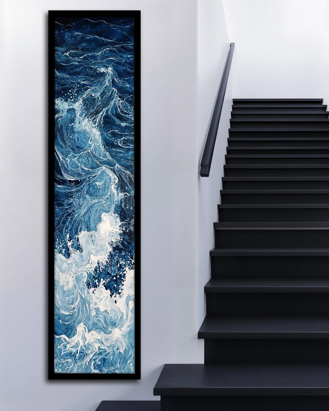Navy Blue Crashing Ocean Wave Foam Dramatic Vertical Art Poster - Image 3