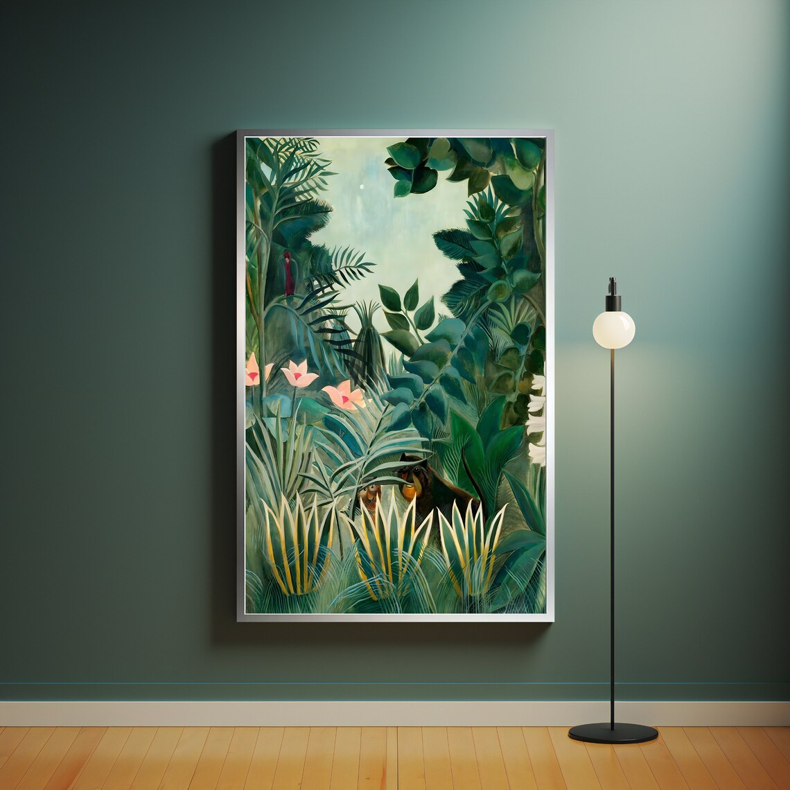 Rousseau Style Tropical Jungle Wild Cat Flowers Vintage Art Poster - Image 4