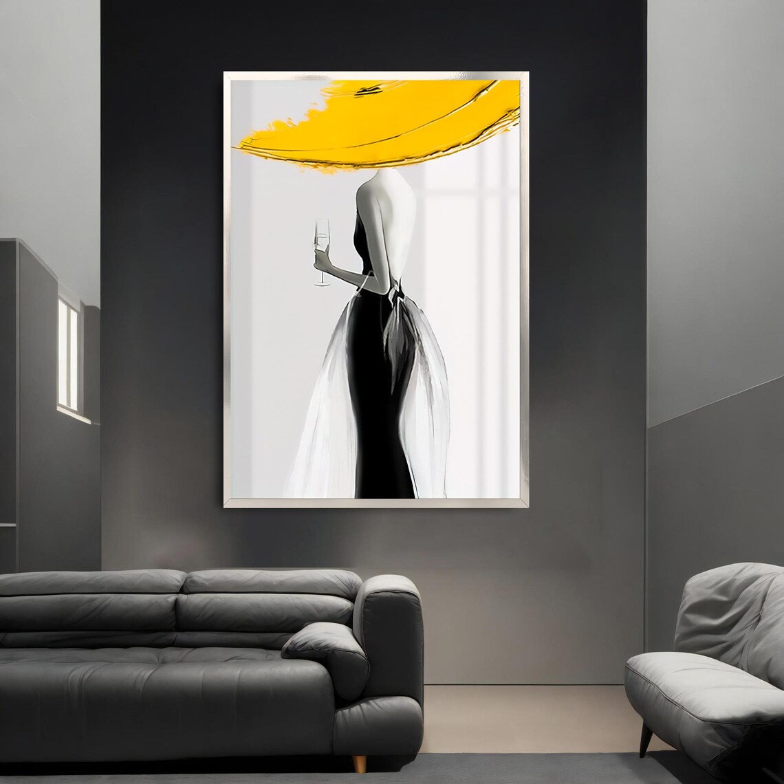 Yellow Hat Fashion Lady Black Dress Chic Minimalist Art Poster - Image 3