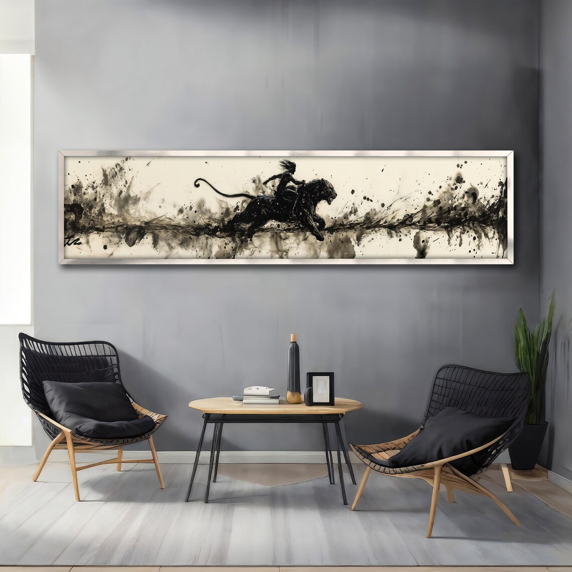 Abstract Black Panther Painting Minimalist Home Decor Panther Wall Art Abstract Artwork Framed Unique Gift For Art Lovers - Image 4