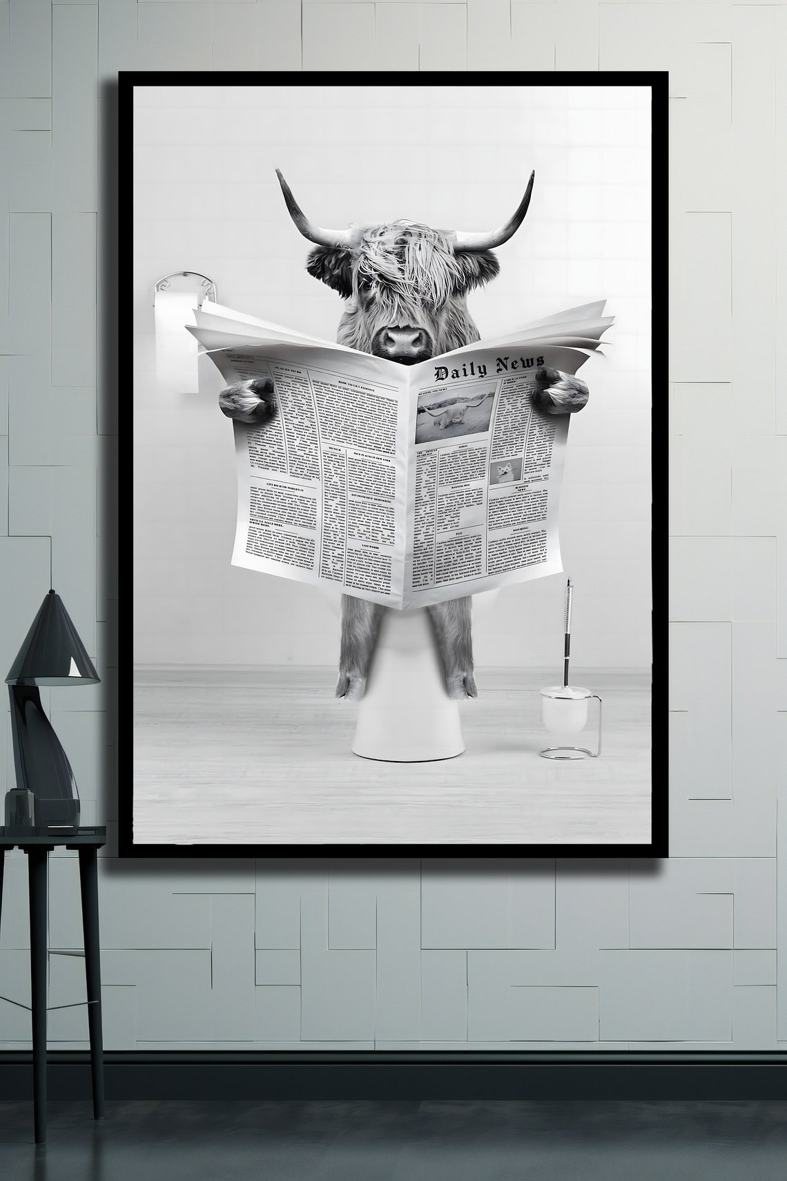 Highland Cow Reading Newspaper Funny Bathroom Wall Art Poster - Image 2