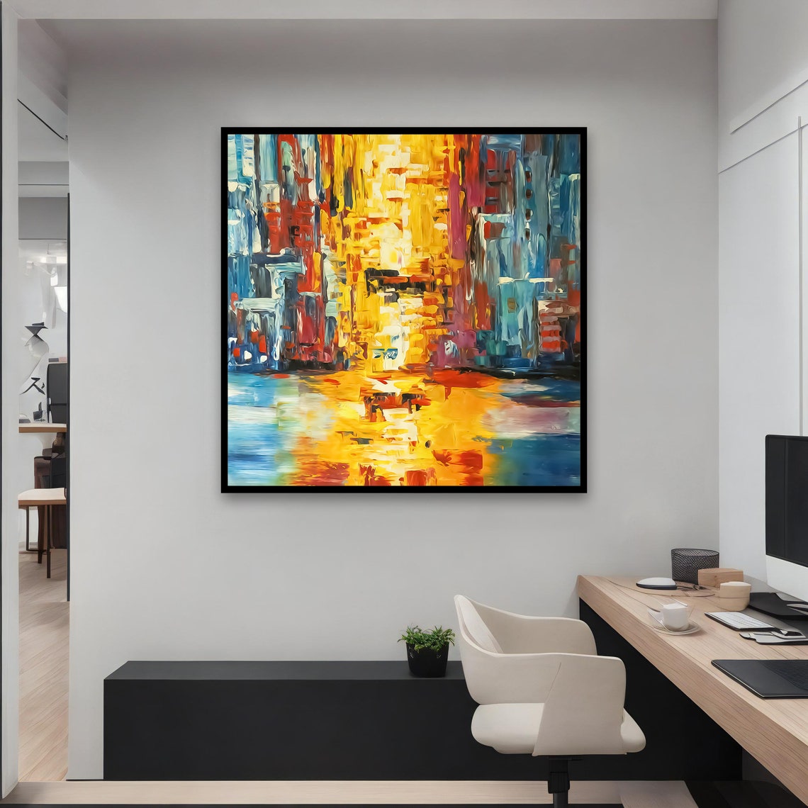 Vibrant Abstract Cityscape Golden Skyscrapers Bold Brushwork Poster - Image 3