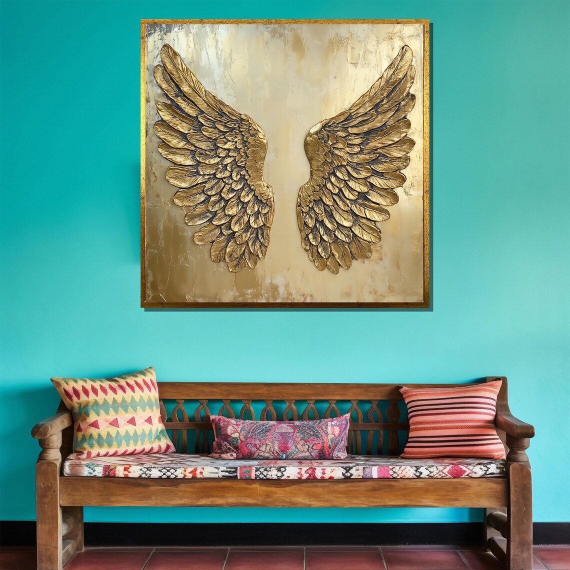 Golden Angel Wings Sculptural Relief Painting Luxury Metallic Wall Art Poster - Image 4