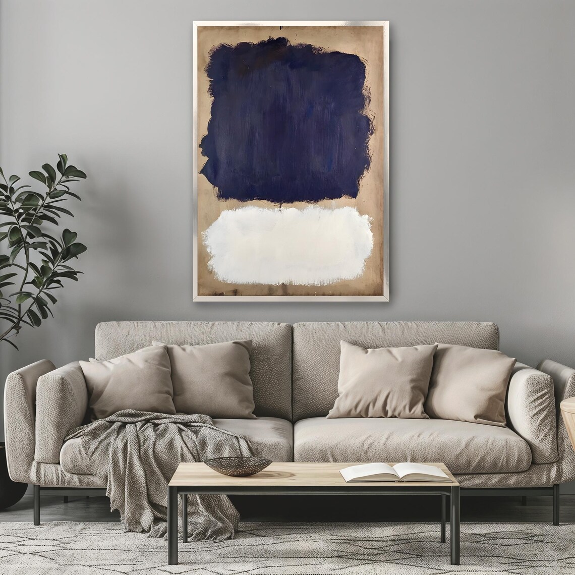 Mark Rothko Dark Blue And White Expressionism Art - Image 3