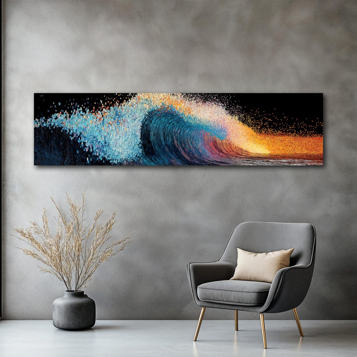 Mosaic Ocean Wave Sunset Panoramic Colorful Abstract Art Poster - Image 2