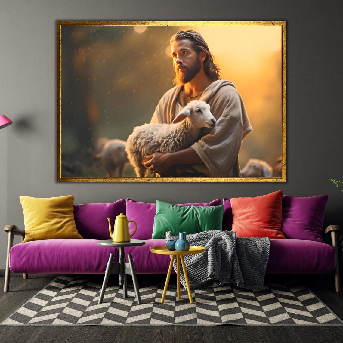 Jesus Holding Lamb Golden Light Tender Shepherd Christian Art Poster - Image 3