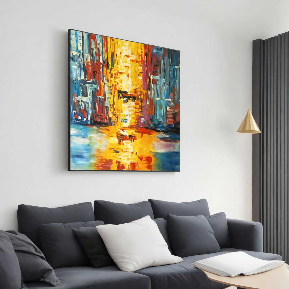 Vibrant Abstract Cityscape Golden Skyscrapers Bold Brushwork Poster