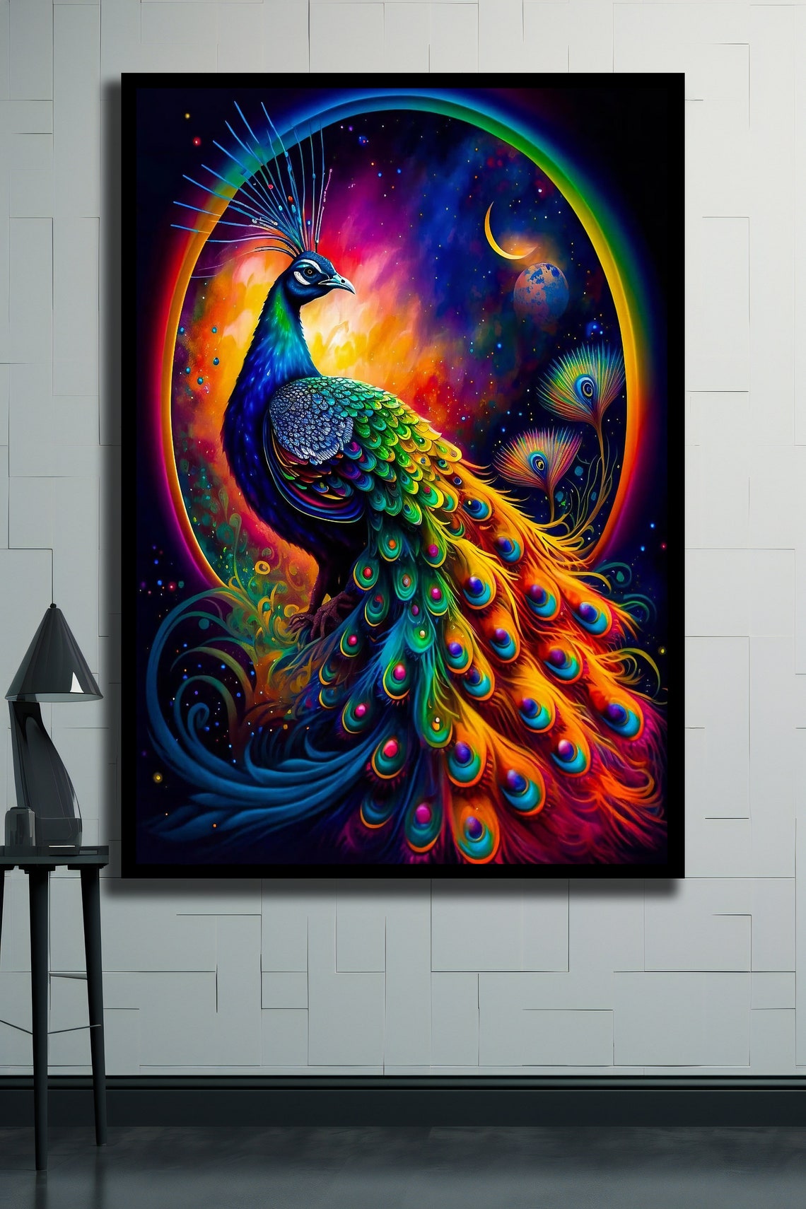 Rainbow Peacock Cosmic Galaxy Vibrant Colorful Bird Art Poster - Image 2