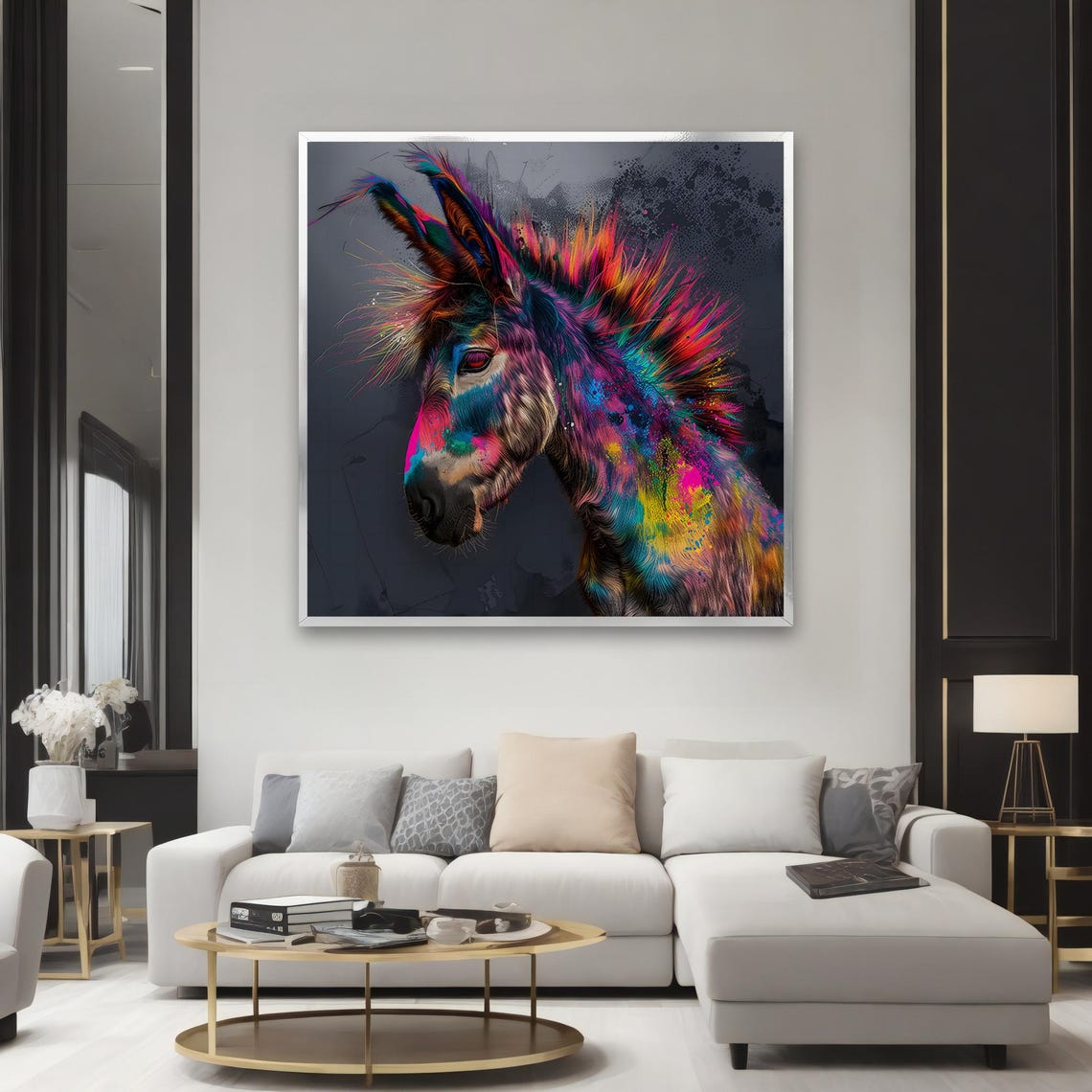 Vibrant Abstract Donkey Portrait Rainbow Paint Splash Modern Wall Art - Image 2