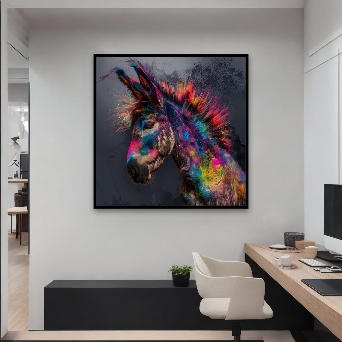 Vibrant Abstract Donkey Portrait Rainbow Paint Splash Modern Wall Art - Image 3