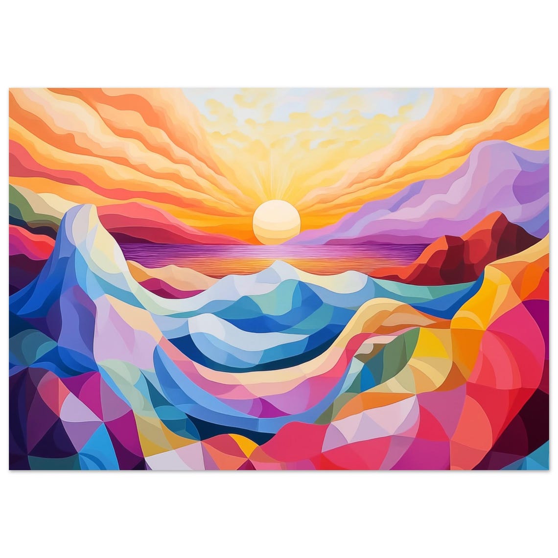 Vibrant Abstract Mountain Sunset Poster Modern Geometric Landscape Wall Art - Image 3