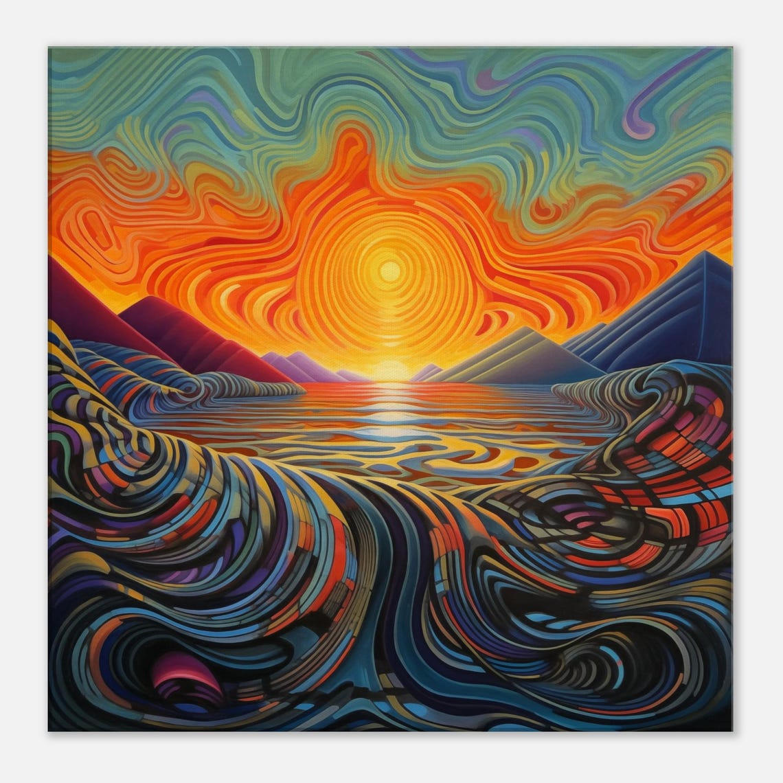 Vibrant Sunrise Swirl Abstract Print Psychedelic Landscape Modern Sun Mountain Wall Art - Image 4