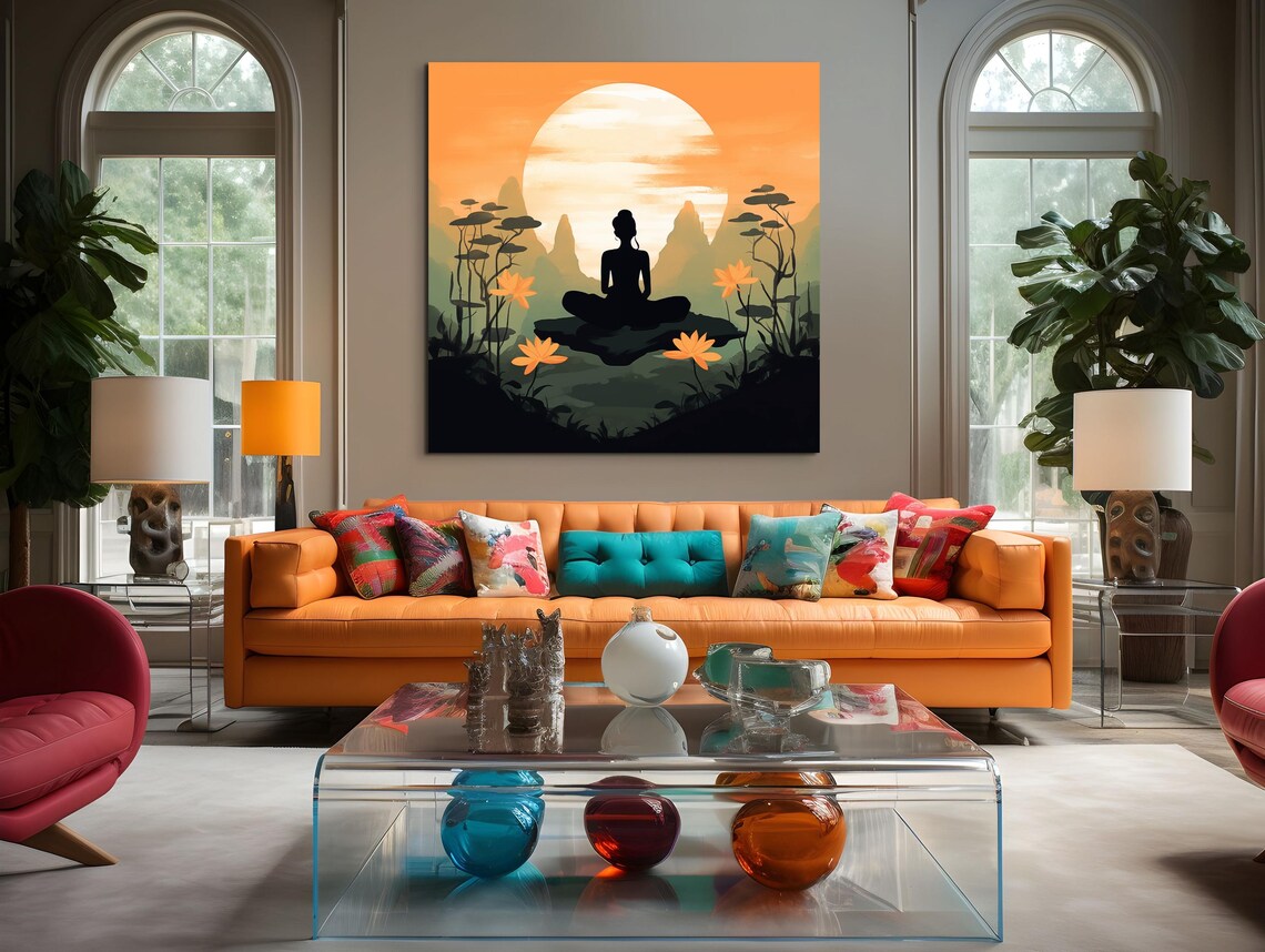 Zen Yoga Meditation Silhouette at Sunrise Poster for Mindful Home Decor - Image 3