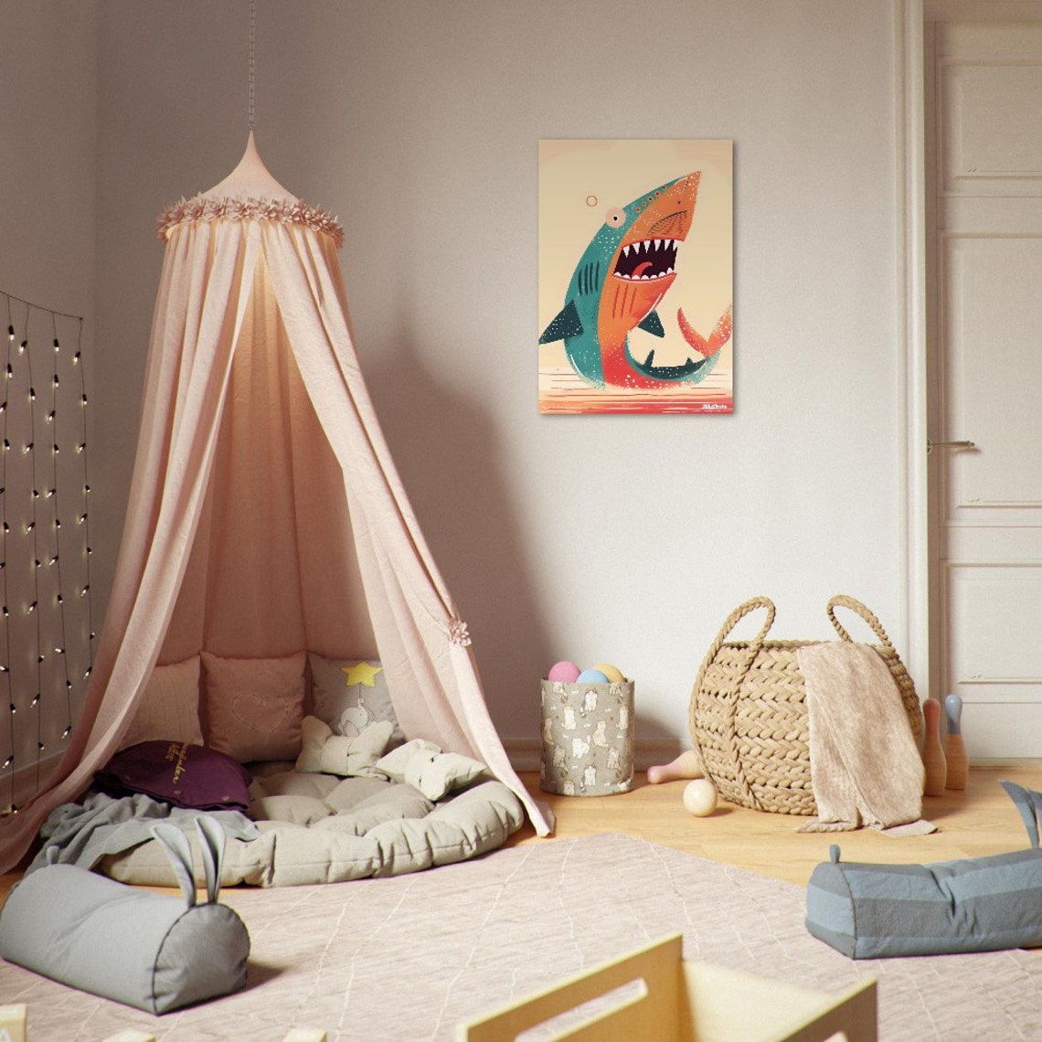 Playful Cartoon Shark With Big Toothy Smile Kids Room Decor Poster - Image 4