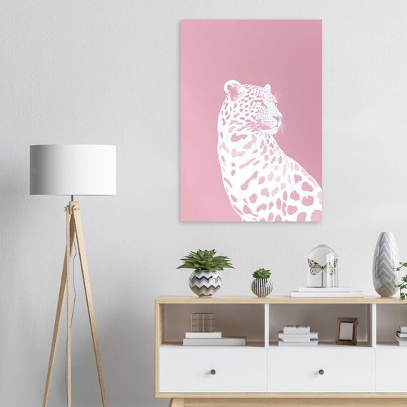Minimalist White Leopard On Soft Pastel Pink Modern Decor Poster