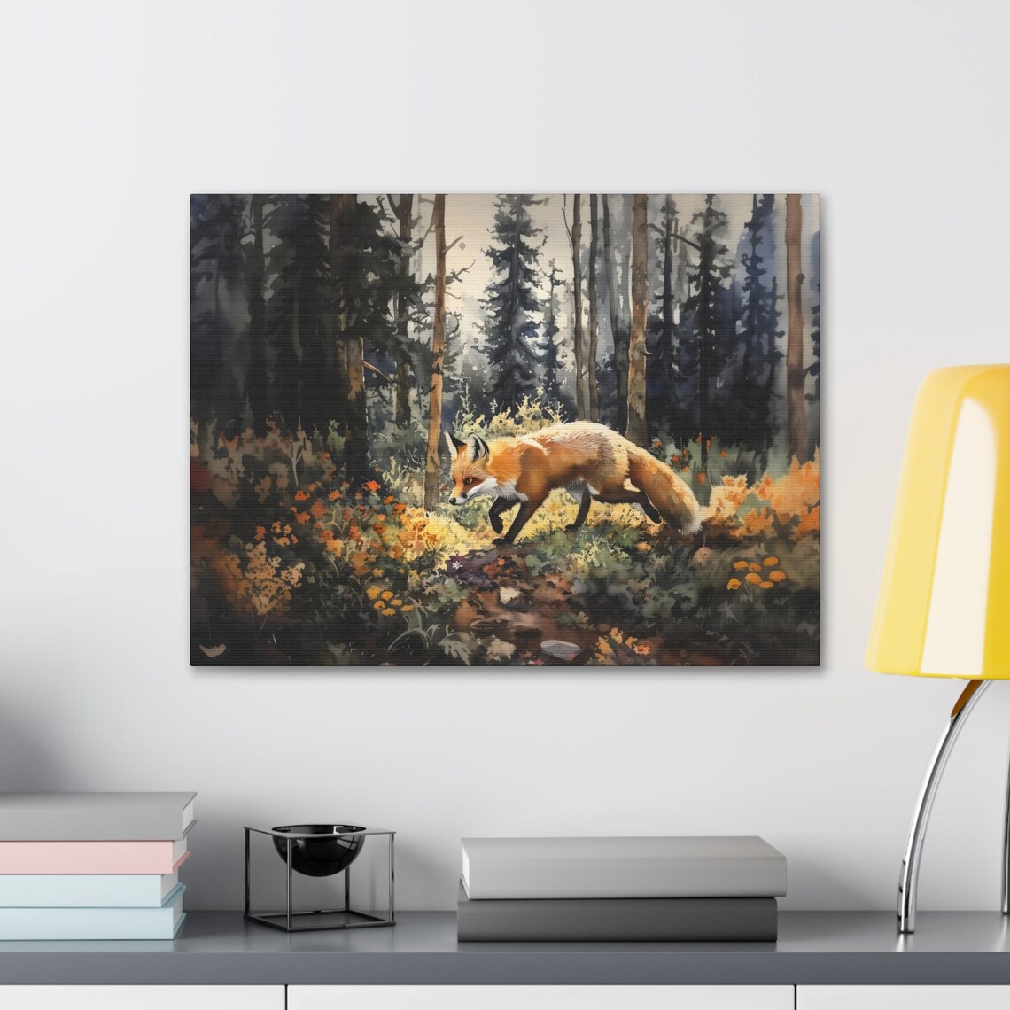 Fox Forest Autumn Wildflowers Watercolor Woodland Wildlife Nature Poster - Image 2
