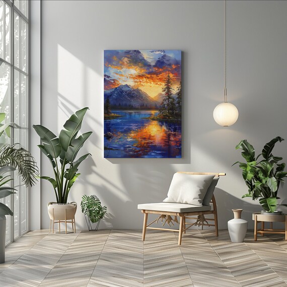 Sunset Mountain Wall Art Nursery Clouds Mountain Print Sky Clouds Oil Painting Landscape Sunset Cloud Art