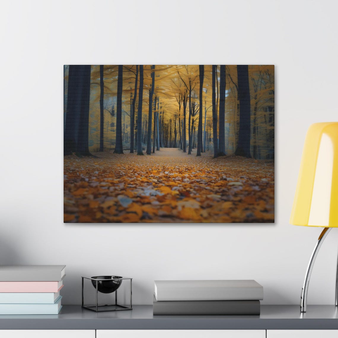 Endless Autumn Forest Golden Leaves Tall Trees Fall Pathway Poster - Image 2