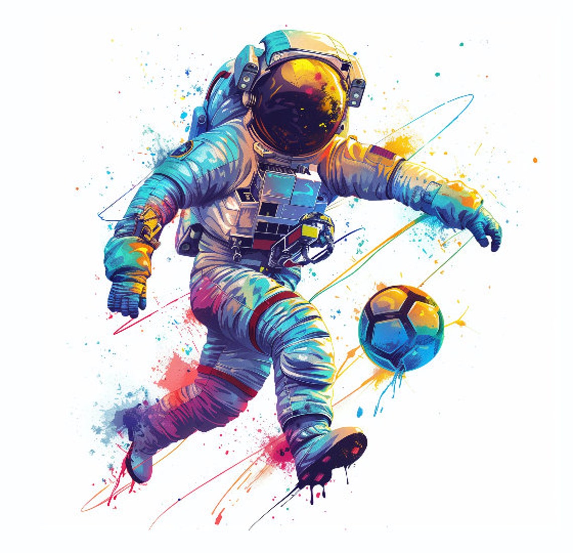 Astronaut Soccer Kick Galaxy Splash Watercolor Sports Poster - Image 3