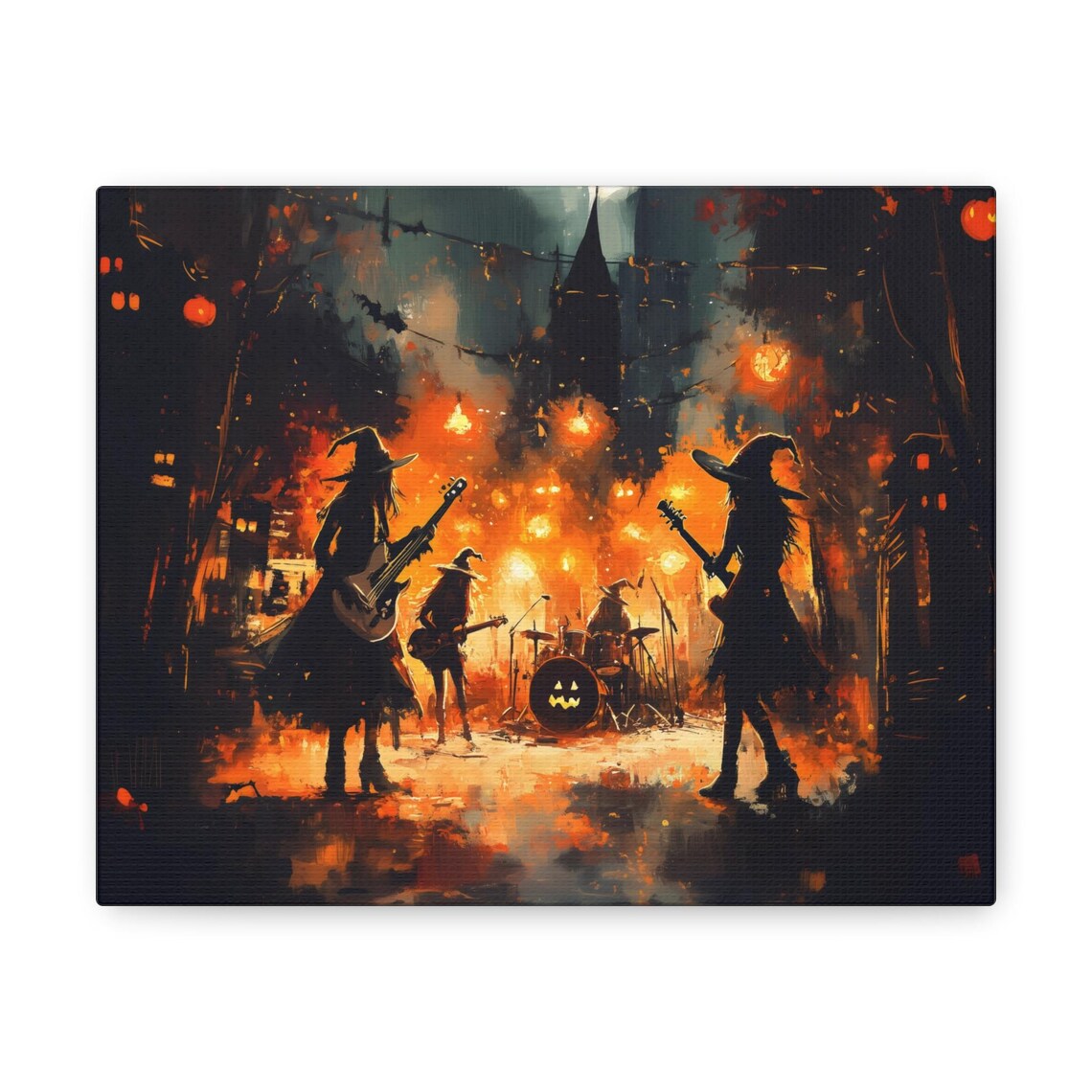 Witch Rock Band Performing Under String Lights Spooky Halloween Concert Poster - Image 2