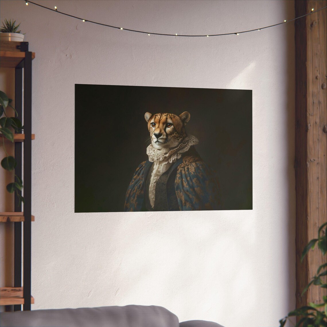 Regal Victorian Cheetah Portrait Lace Collar Dark Classic Animal Poster - Image 3