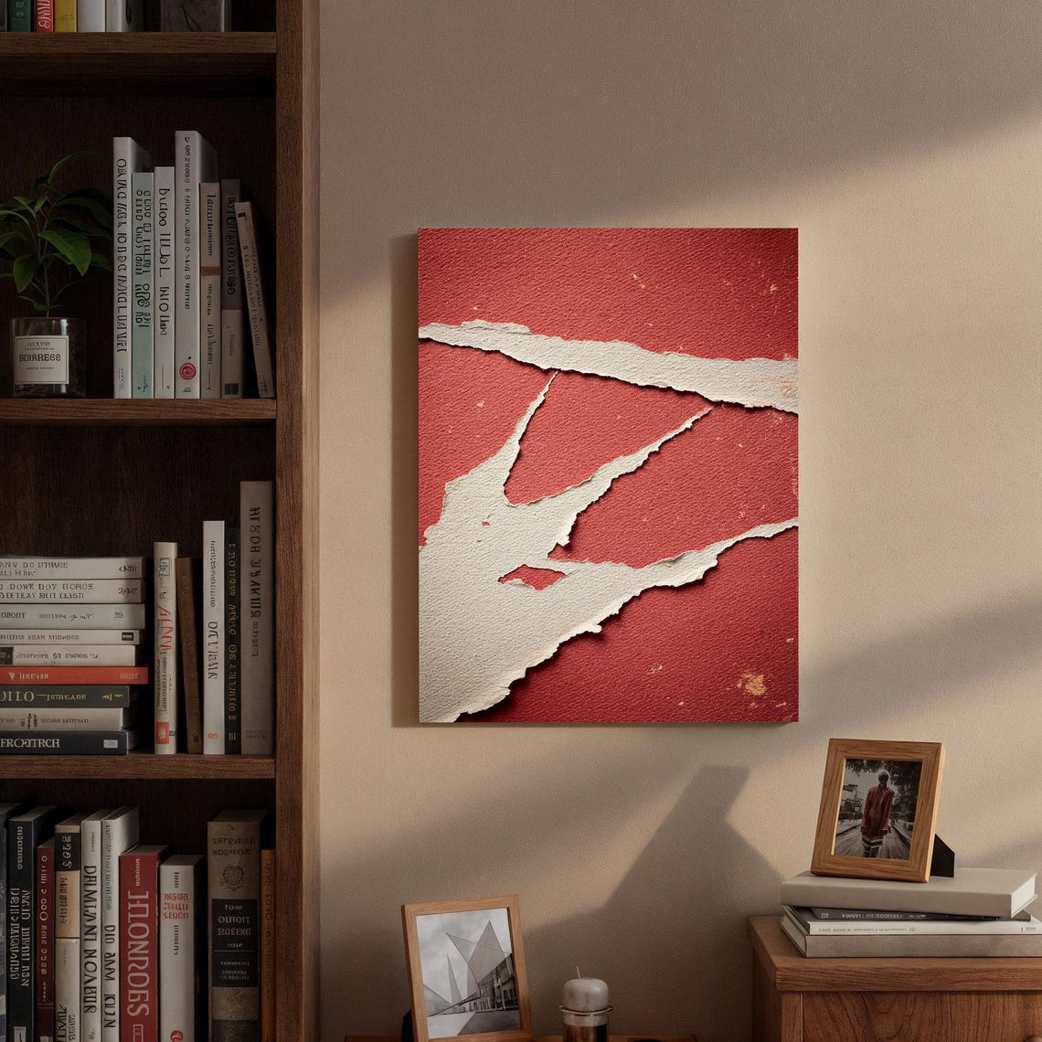 Torn Red Paper Beige Abstract Textured Wabi Sabi Style Poster - Image 3