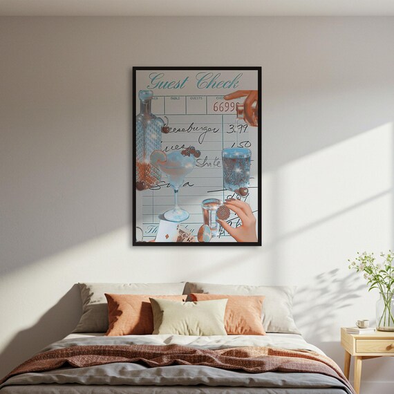 Guest Check Retro Cocktail Collage Blue Martini Bar Decor Poster