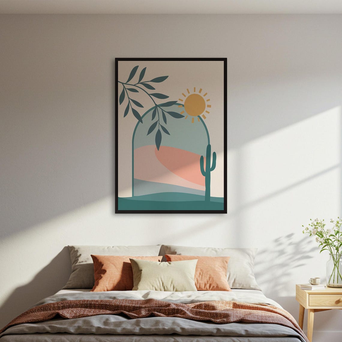 Abstract Desert Arch Landscape Cactus Sun Modern Boho Art Poster