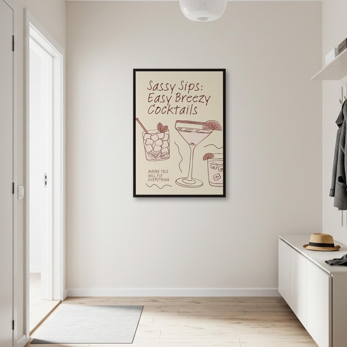 Sassy Sips Easy Breezy Cocktails Funny Hand Lettered Bar Cart Art Poster - Image 2
