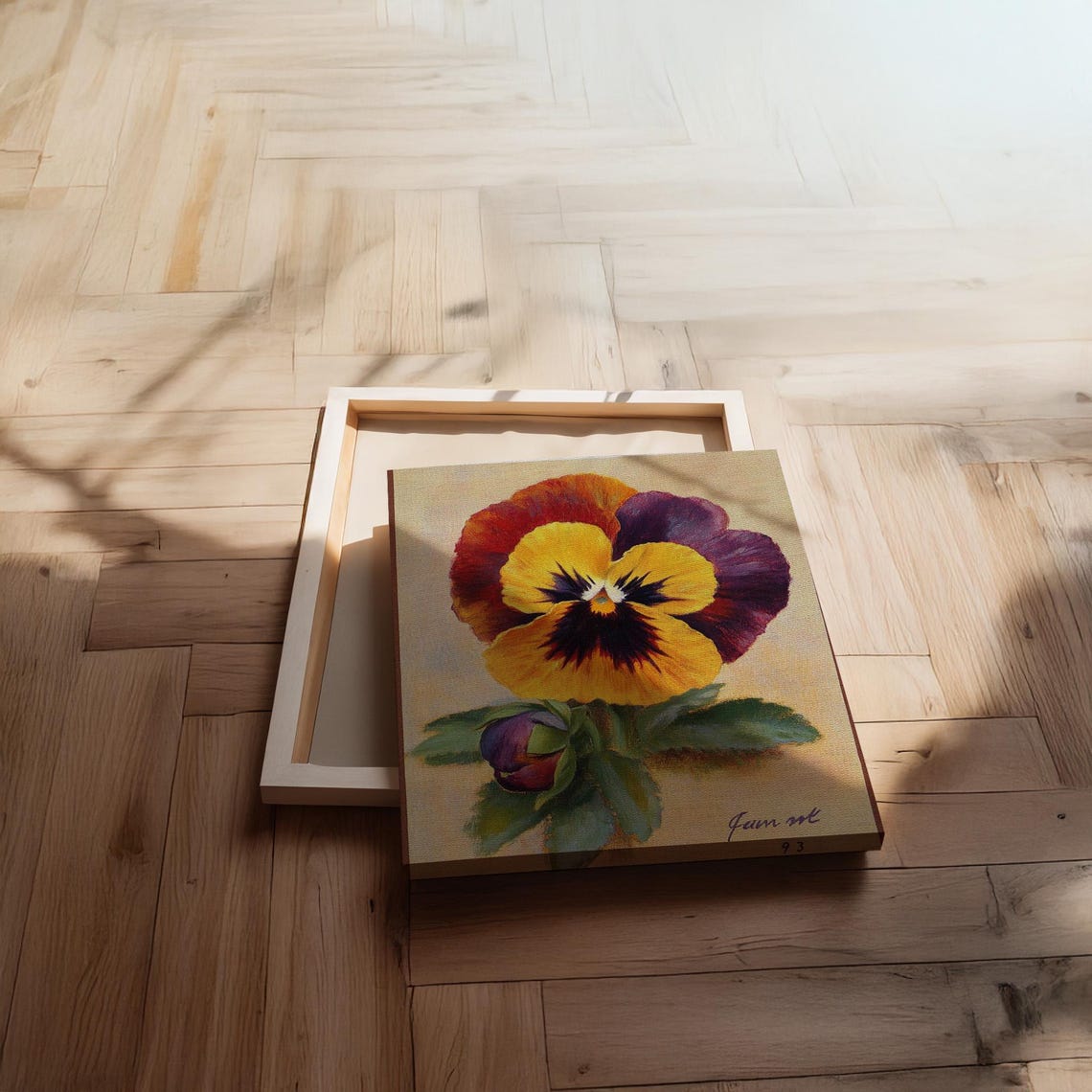 Single Pansy Blossom Vintage Botanical Flower Oil Painting Poster - Image 2