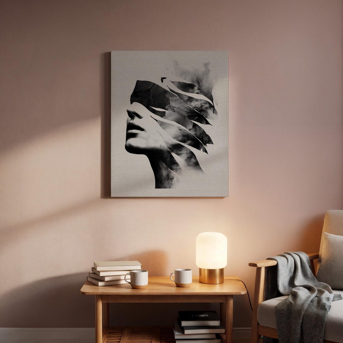 Woman Face Profile Dissolving Into Black Ink Brushstroke Art Poster - Image 5