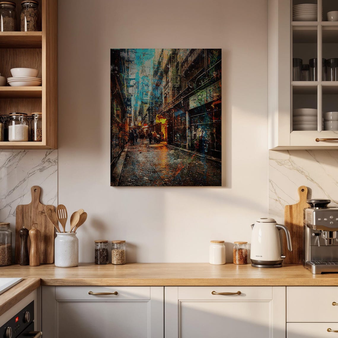 Rainy Night City Alley Impressionist Wet Cobblestone Art Poster - Image 4